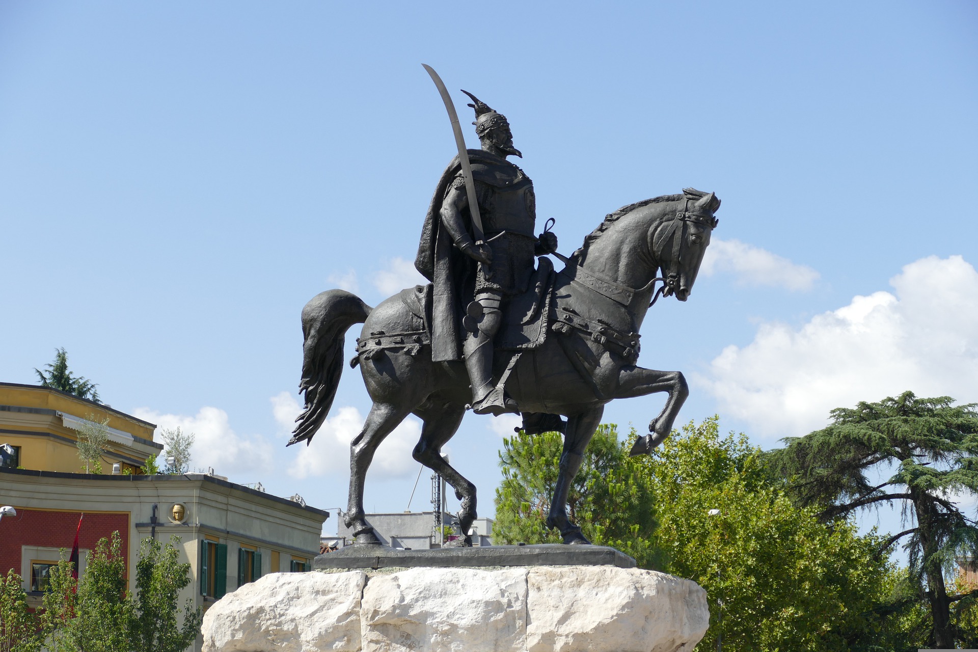 Statue of Albanian hero Skenderbeg on a horse